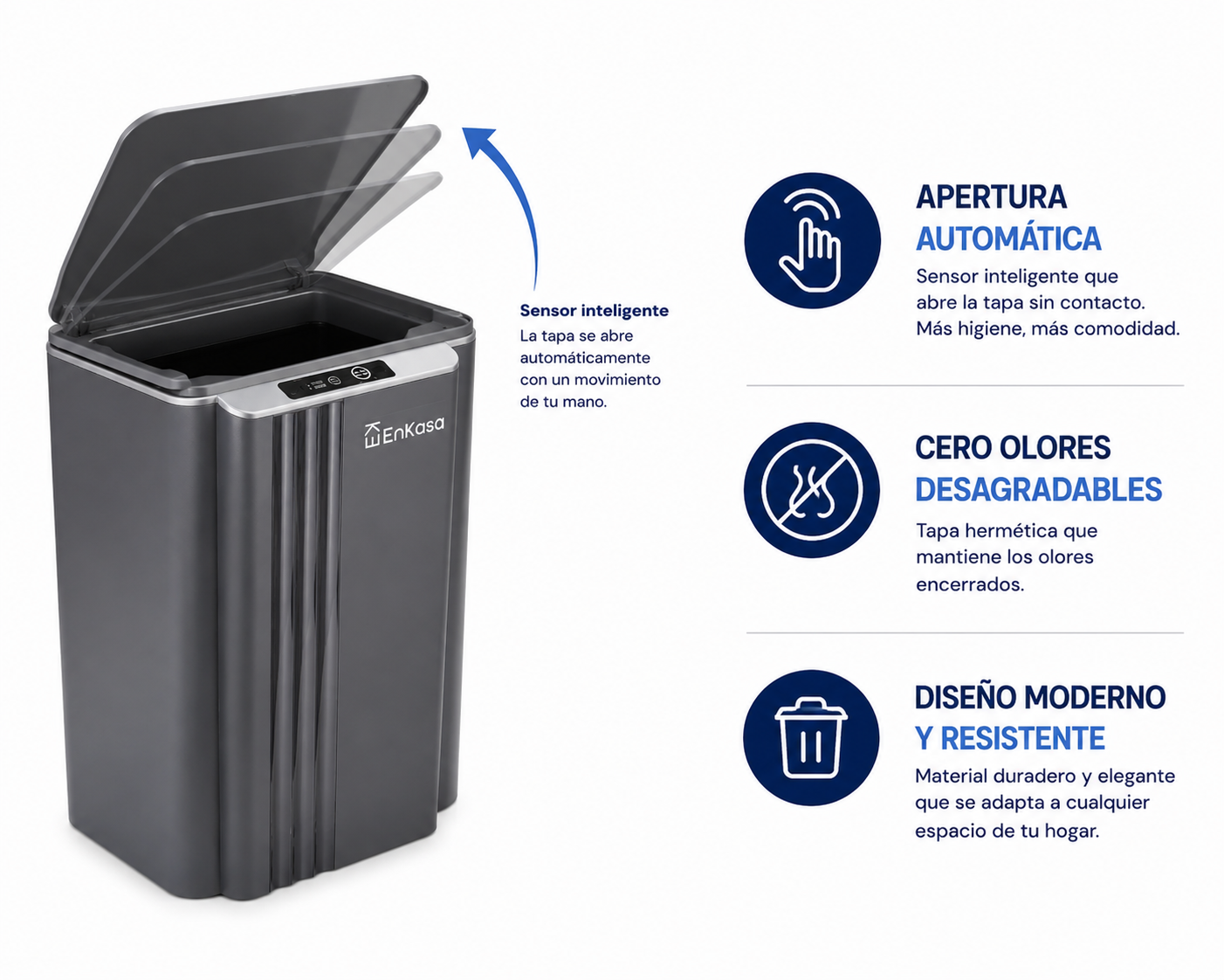 Cubo de Basura Inteligente con Sensor OEM Gris de 13L / 18L / 23L, Contenedor de Basura Elegante, Cubo de Basura Inteligente