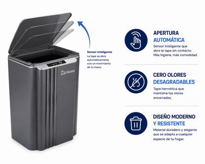 Cubo de Basura Inteligente con Sensor OEM Gris de 13L / 18L / 23L, Contenedor de Basura Elegante, Cubo de Basura Inteligente
