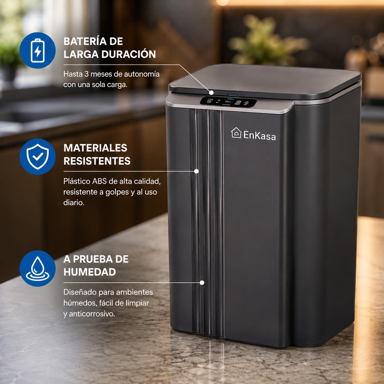 Cubo de Basura Inteligente con Sensor OEM Gris de 13L / 18L / 23L, Contenedor de Basura Elegante, Cubo de Basura Inteligente
